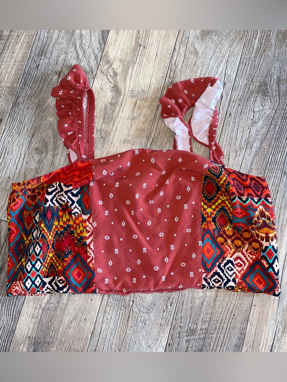 torrid Rust Red Printed Patchwork Crop Top